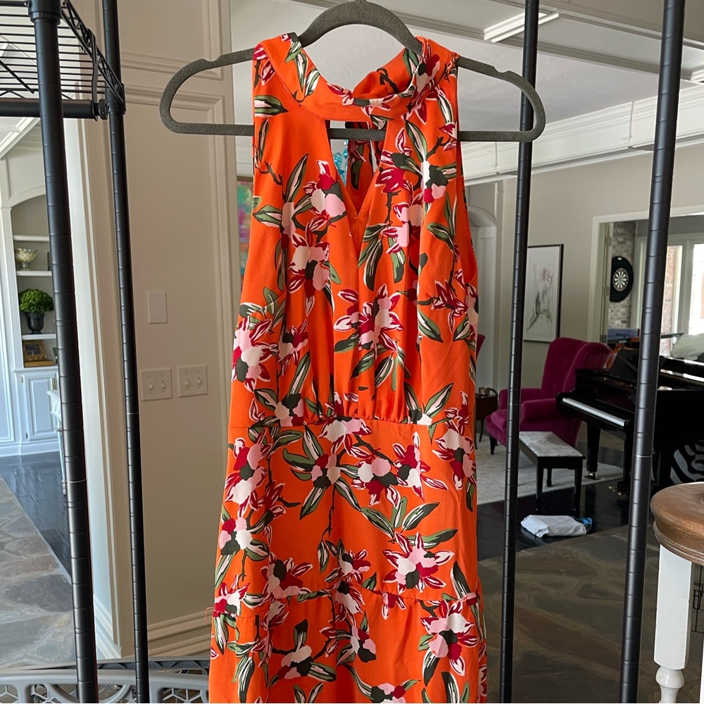 Sam Edelman Midi Orange Floral Tiered Dress